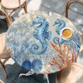 thumbnail image 4 of Blue Red Seahorse Coastal Round Tablecloth 55-60 Inch Round Fitted Table Cloth with Elastic Edge, Summer Beach Coral Nautical Vintage Waterproof Table Cover Protector for Outdoor Picnic Party Dining, 4 of 9