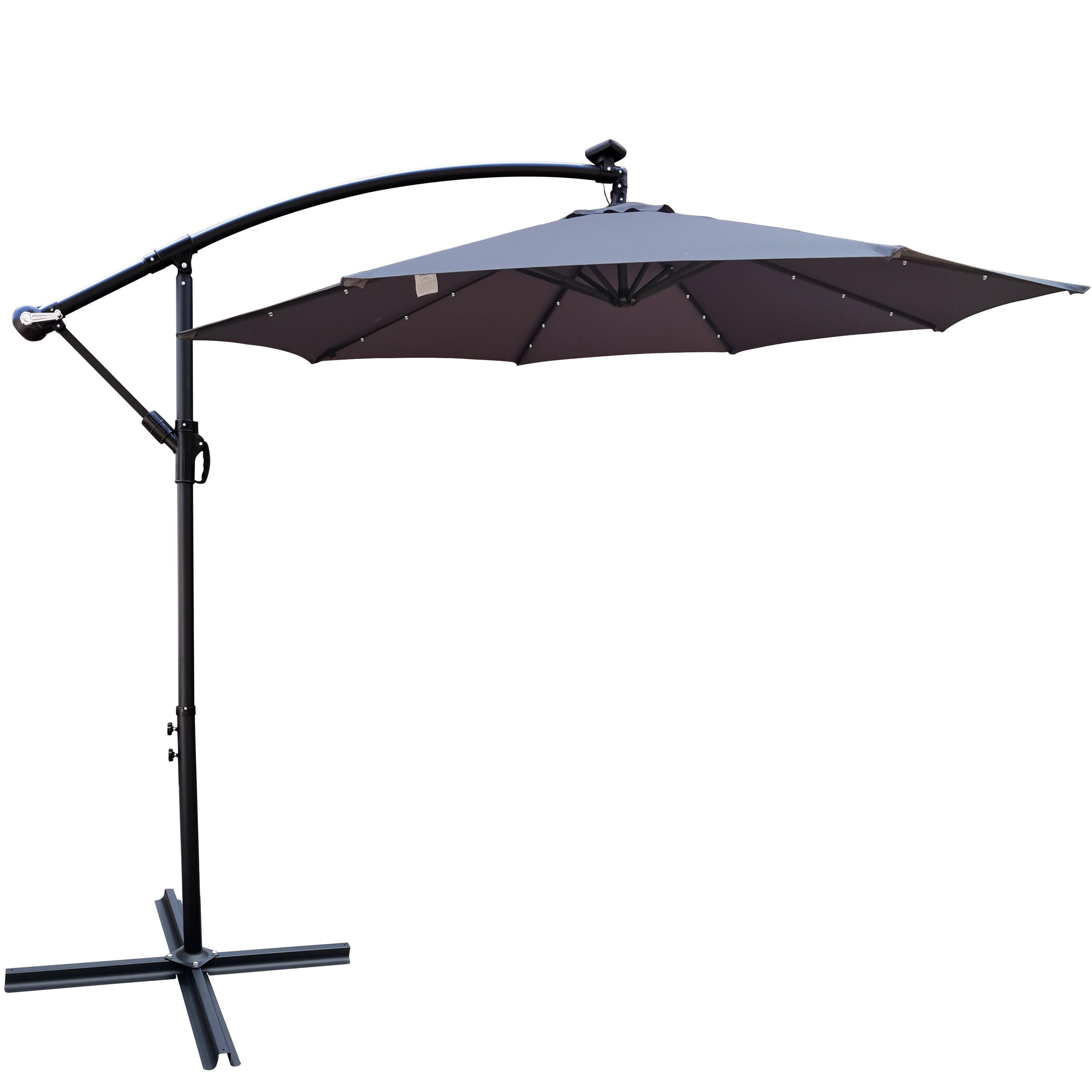 Royard Oaktree 10FT Patio Offset Umbrella w/Solar LED Lights Outdoor Cantilever Hanging Umbrella w/Crank & Cross Base UV Protection Sun Shade for Market Garden Lawn Deck Backyard Pool,Medium grey