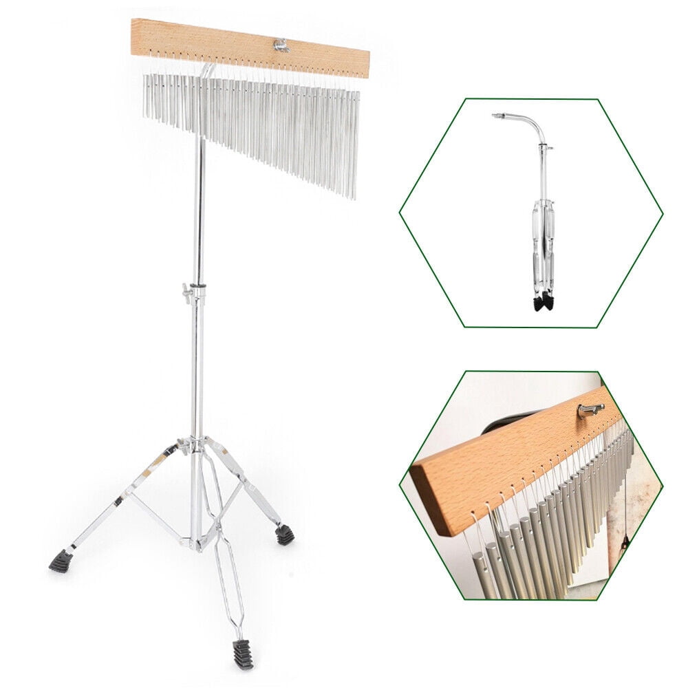 Stainless Steel 36-Tone Single-Row Wind Chime Percussion Bar Chime+Tripod Stand+Chime Stick, 36-Tone Bar Chimes Single-Row Wind Chime Percussion Instrument with Stand