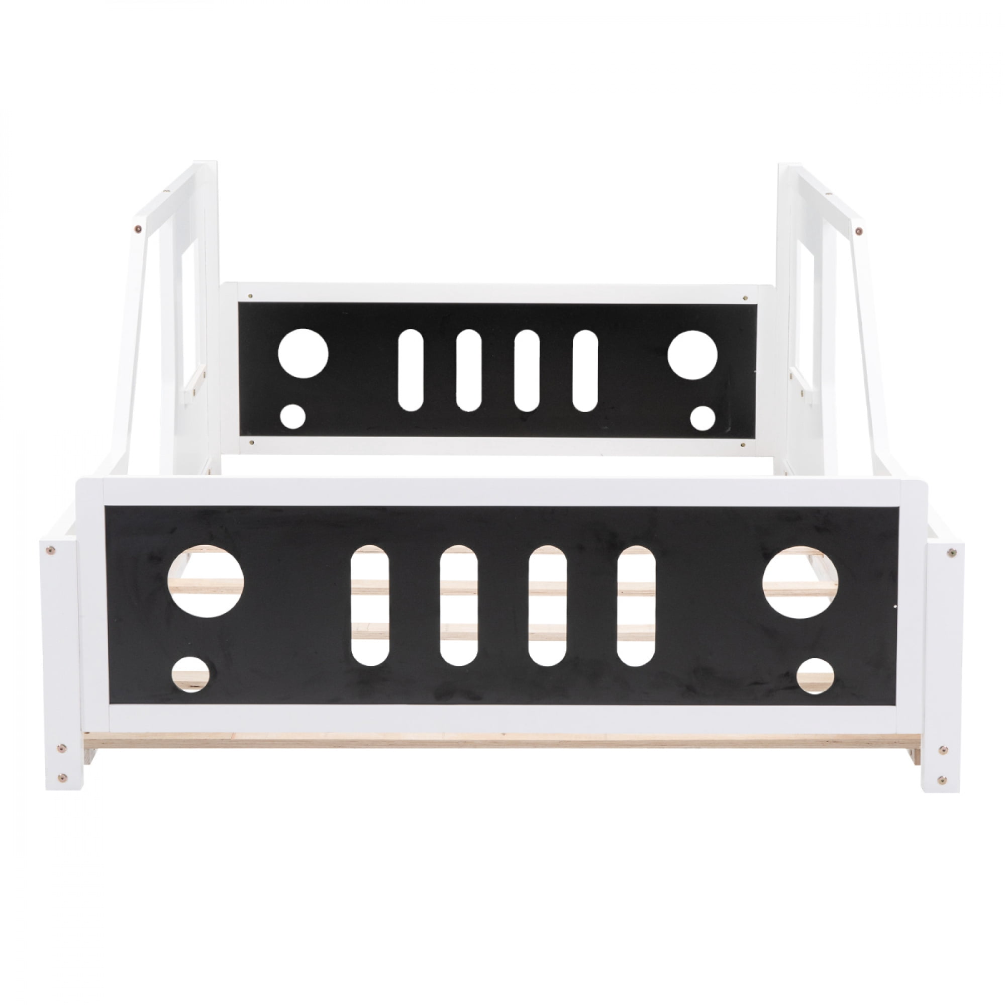 Full Size Classic Car-Shaped Platform Bed with Wheels, Wooden Kids Bed Frame for Bedroom, No Box Spring Needed,White