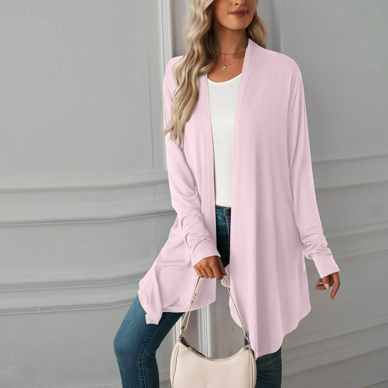 HAPIMO Discount Cardigans for Women Casual Comfy Long Sleeve Girls Fall  Fashion Tops Open Front Loose Jacket Womens Knitted Pocket Outwear Pink M