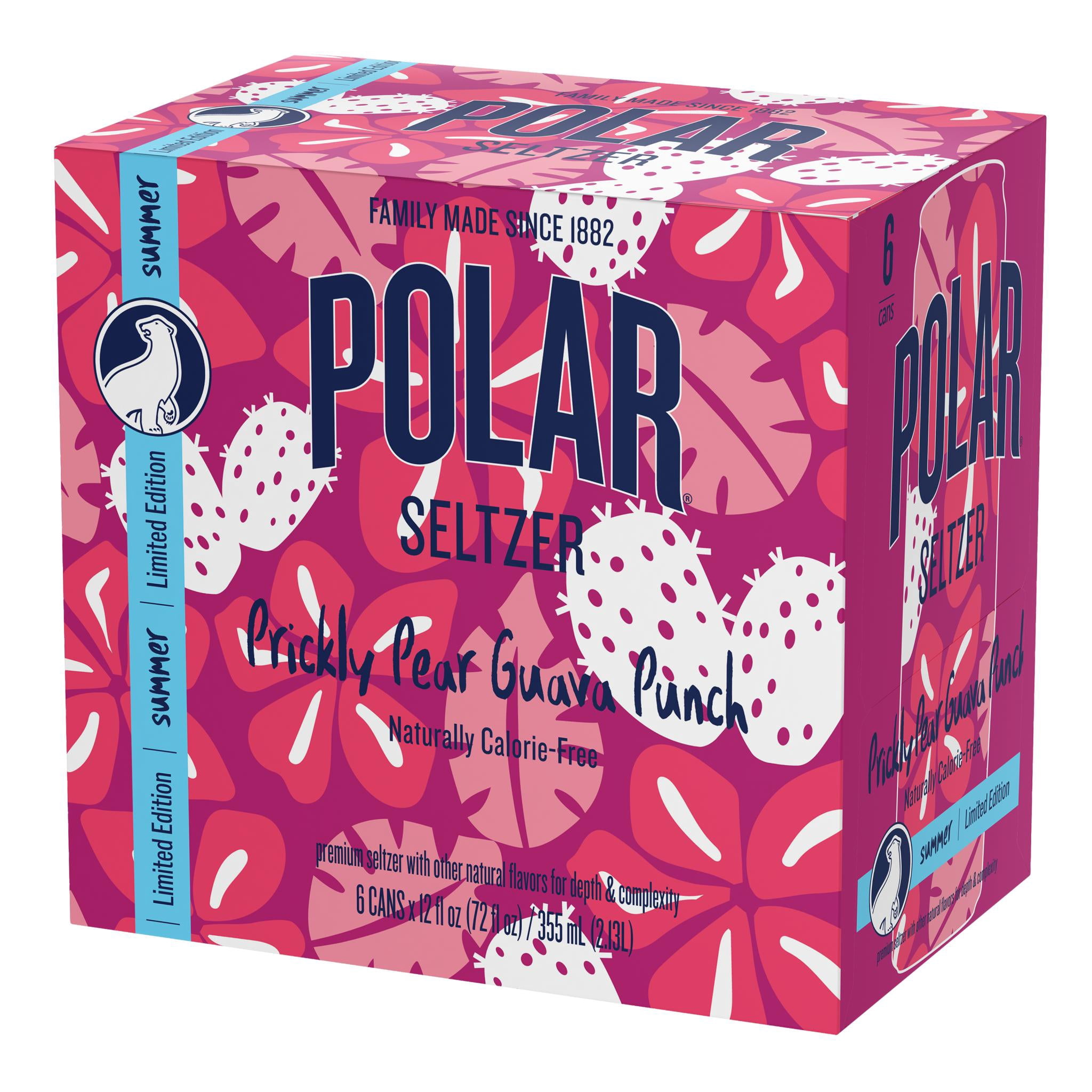 Polar Zero Calorie Prickly Pear Guava Punch Sparkling Seltzer Water, 12 fl oz, 6 Pack Cans
