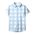 thumbnail image 4 of WREESH Women's 2025 Summer Button Down Shirts Casual Short Sleeve Plaid Printed Blouses for a Classic Style Blue, 4 of 5