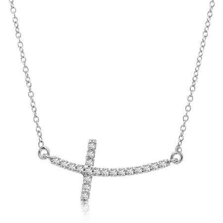 - 14K White Gold Diamond Embellished Cross Motif Necklace (.21ct tw) - 18