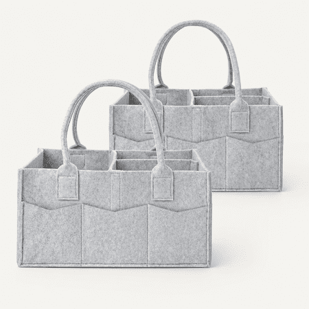 Diaper Caddy Organizer - Portable Caddy Organizer with Handle Nursery Storage Bin and Car Organizer for Girls Boys - Gift Basket - Grey