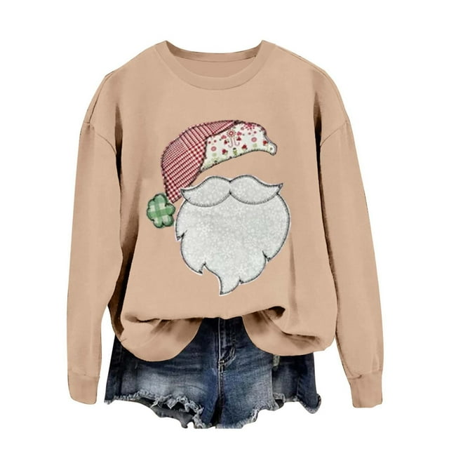 Daznico Décorations de Noël, Chandail en Molleton à Manches Longues Col Rond pour Femmes, Haut de Mode Confortable, Tenue Athlétique Décontractée, Vêtements Festifs de Vacances