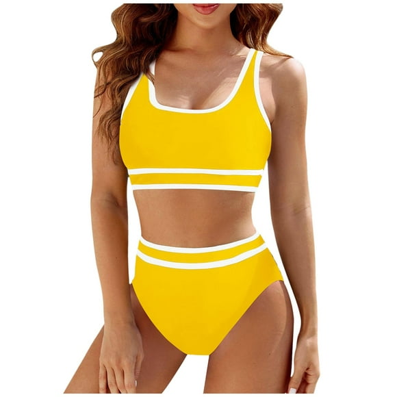 2025 Women's High Waisted Bikini Conservative Swimsuits for Women with Shorts Sets Sporty Two Piece Swimming Suits for Boys 13 Years Swimsuit Color Block High Cut Bathing
