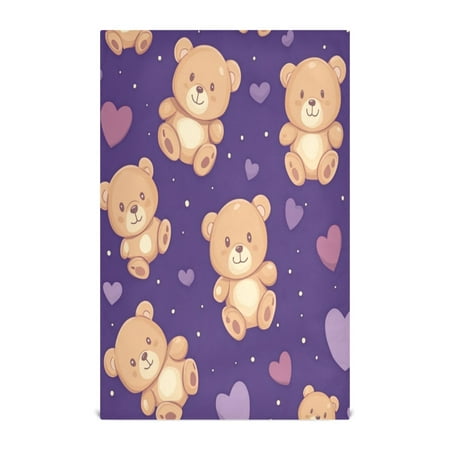 

WOBOGO Cute Teddy Bear and Heart Pattern Kitchen Towel 6 Piece Large Cotton Dishcloth Premium Absorbency Set with Hanging Loop