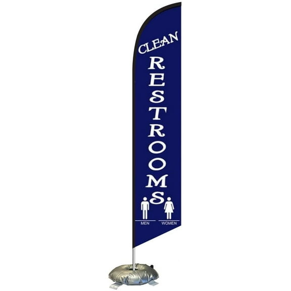 Restroom Feather Flag Kit with Cross-Base and Weight-Donut, Outdoor Advertising Banner Swooper Flag