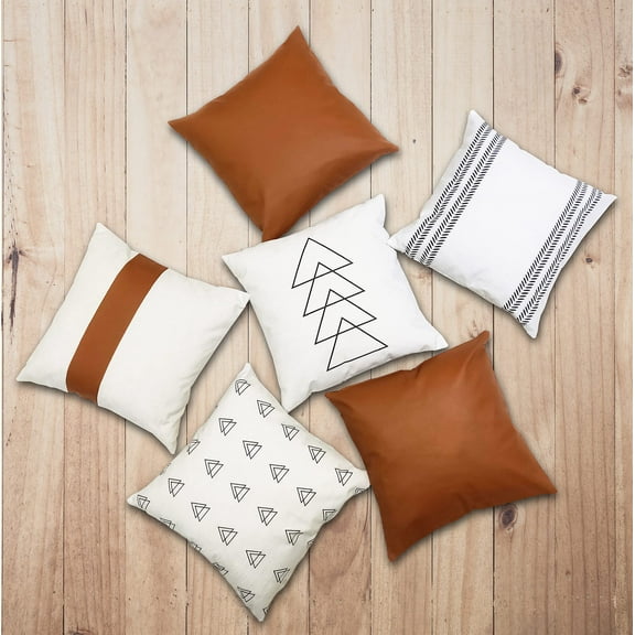 EFOLKI BOHO THROW PILLOW COVERS FOR COUCH BED 18X18 SET OF 6 WHITE/BROWN/BLACK