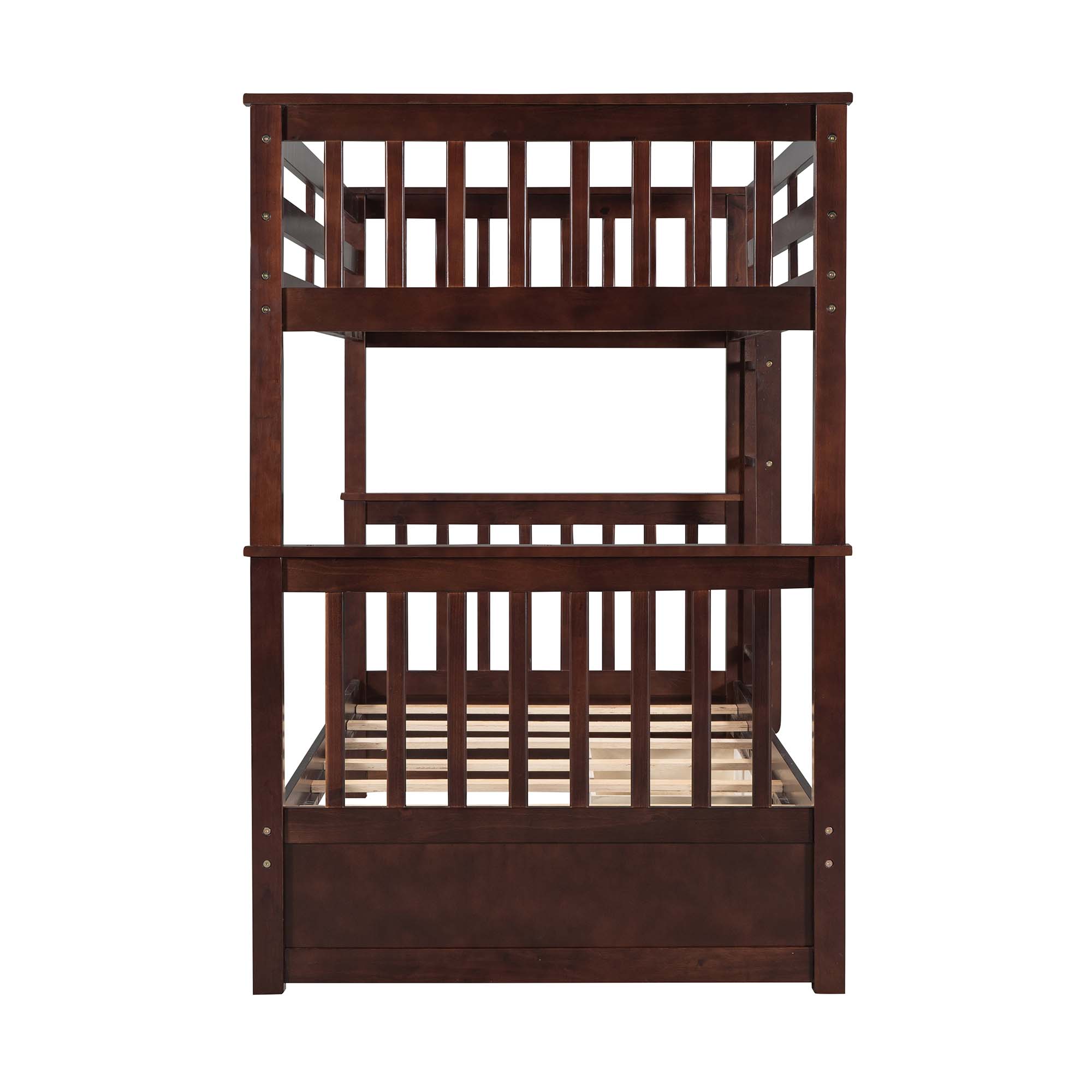 Aukfa Twin over Twin Bunk Bed with Two Storage Drawers, Wood Convertible Two Bed for Kids Teens - Espresso