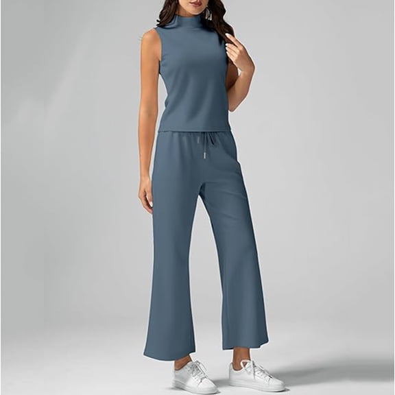 Women's Summer 2 Piece Outfits Neck Tank Top Cropped Wide Leg Pants Sets 2024 Fashion Tracksuit Snow Pants Womens Tall Pants Suits for Women plus Size Suit Pants Juniors Jumpsuit Girls Pant Set