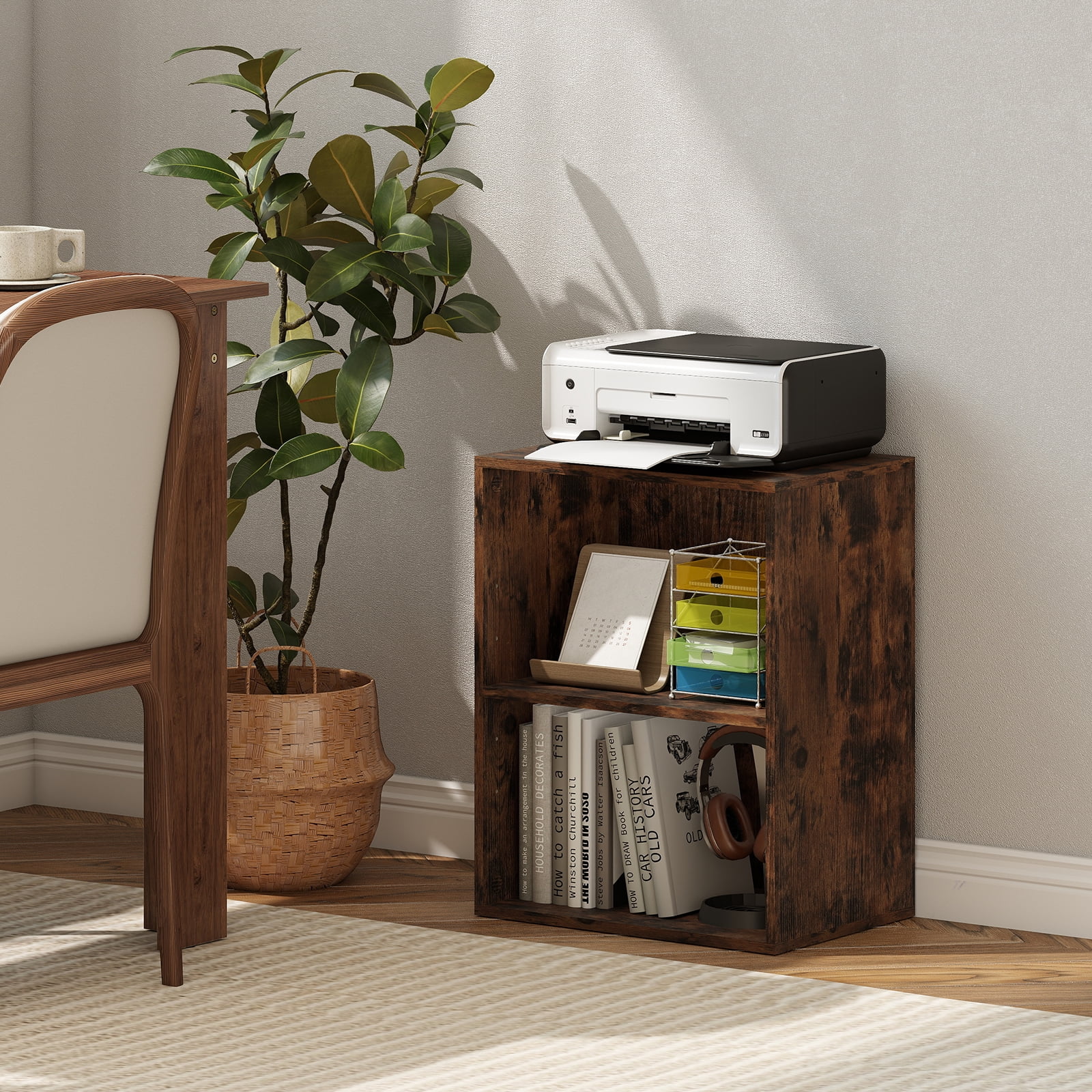 Gymax 2-Cube Bookcase w/ 5-Position Adjustable Shelf Anti-Toppling Kits for Study Rustic Brown