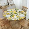 thumbnail image 4 of Round Table Cloth Vintage Lemon Flower and Leaves Tablecloth Elastic Edge Fitted Table Cover Up to 36"-44" Diameter, 4 of 6