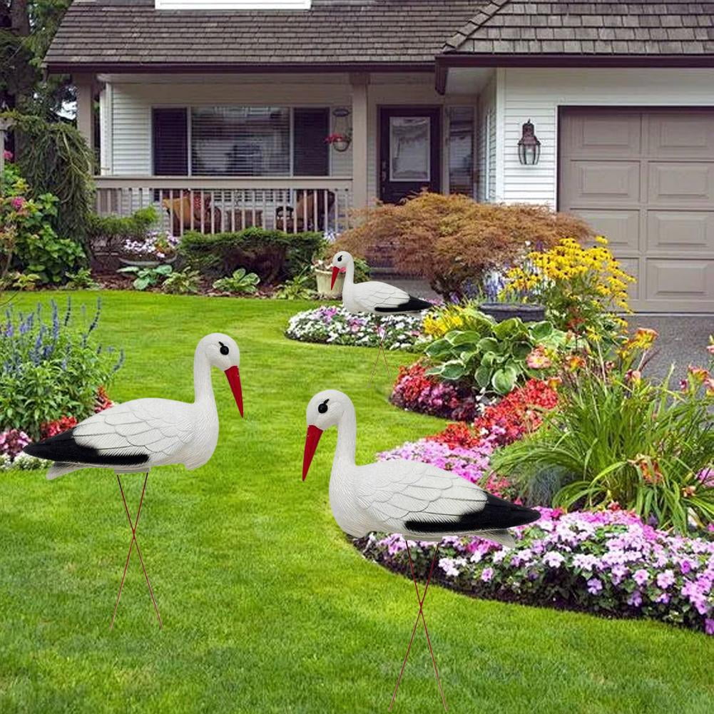 White Stork Garden Sculpture, PE Outdoor Decoration Bird Figurine with Stable Stand, Realistic 3D Design for Lawn, Garden & Pond, Weather-Resistant Ornament