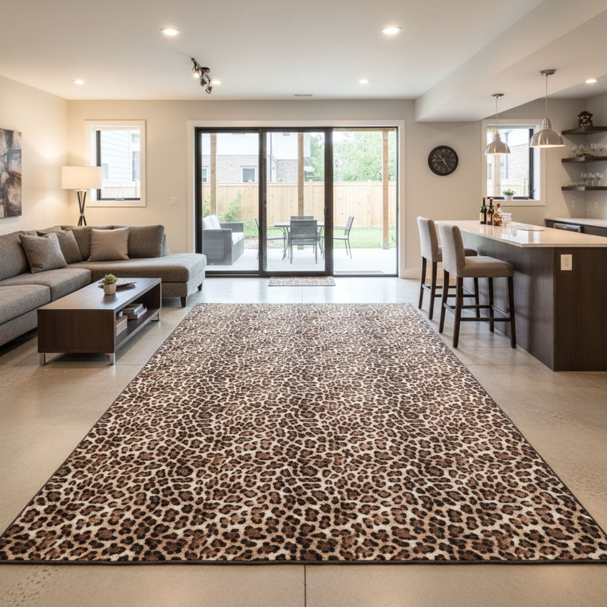 Ottomanson Non-Slip Extra Large Area Rug 7'10" x 23' Low Pile Living Room Carpet, Leopard Print Brown