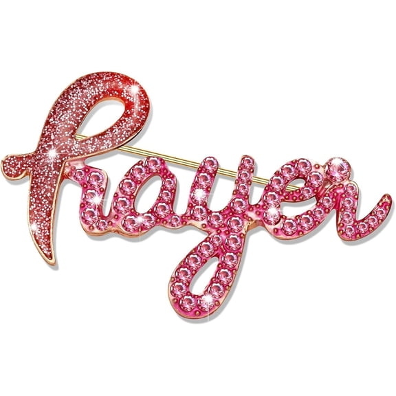 Zephyriana Breast Cancer Awareness Pink Ribbon Rhinestone Brooch Pins, Faith Hope Love Fight Pray Lapel Pins, Pink Crystal Support Jewelry for Women