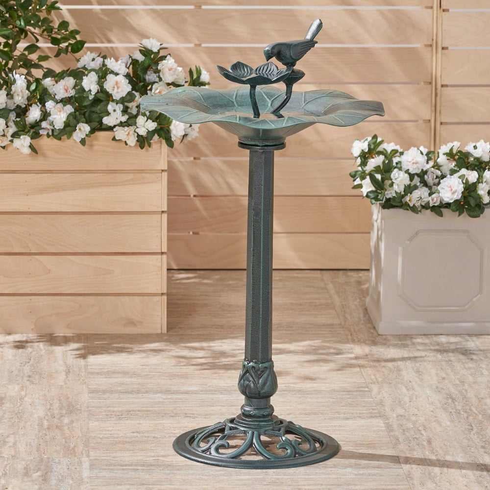 Mitchell Outdoor Aluminum and Iron Bird Bath, Antique Green Walmart