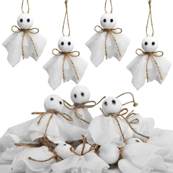 Taicans 16 Pcs Halloween Ghost Hanging Ornaments,3in Plush Ghost Halloween Ornament,Small Hanging Ghosts Tree Ornaments,Farmhouse Rustic Cloth Ghosts Hanging Decoration for Tree Decor