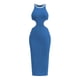 thumbnail image 3 of Vestido liso de cuello redondo para mujer: vestido informal ajustado a la cintura, poliéster y spandex, tallas S-XXL, 3 of 7