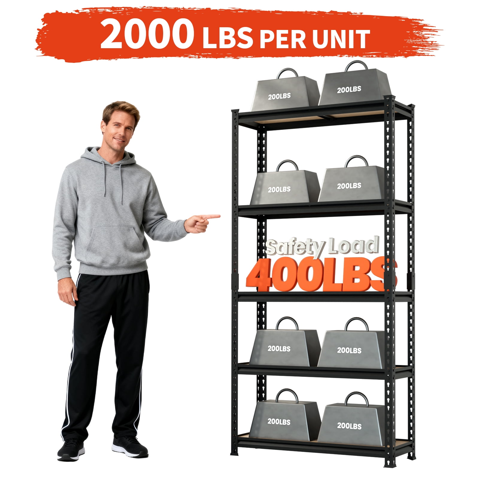 DYNALOAD 2000 lb Heavy Duty Garage Shelving Unit, 5-Tier Adjustable Metal Storage Shelves, 36" W x 12" D x 72" H