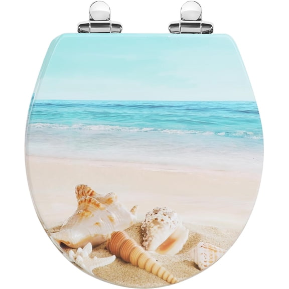 Round Toilet Seat Molded Wood Toilet Seat with Quietly Close and Quick Release Hinges, Easy to Install also Easy to Clean (Round, Beach)