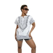 White Traditional African Print Dashiki Shirt - Small