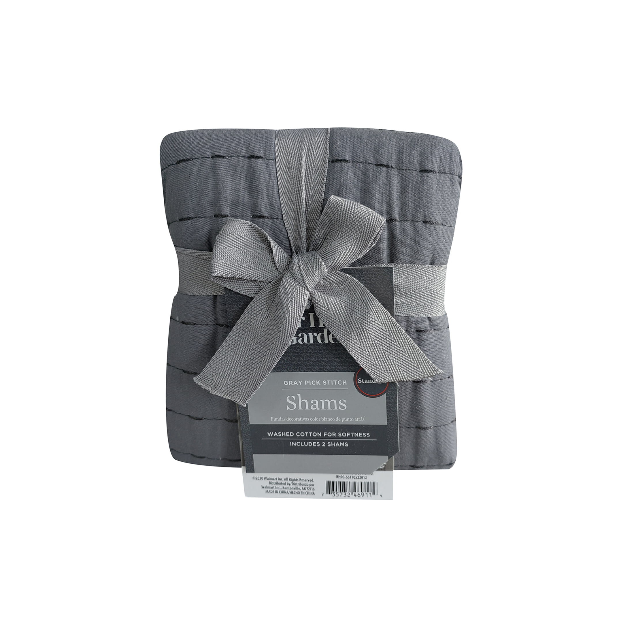 Better Homes and Gardens Standard Quilted Pillow Sham, Grey, 2 Pack