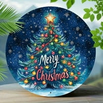 HELLOYOUNG Vintage Christmas Round Tin Sign 8x8 Inch - Waterproof Aluminum Decor with Pre-Drilled Holes, Wall Hanging Metal Poster for Home