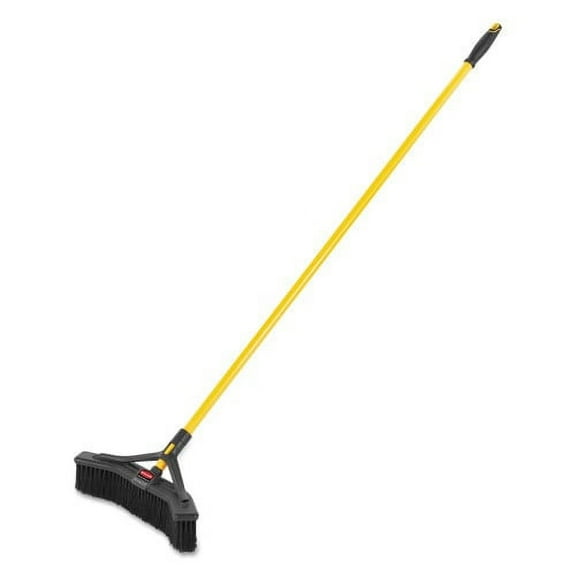 Rubbermaid Commercial Maximizer Push-to-Center Broom, Poly Bristles, 18 x 58.13, Steel Handle, Yellow/Black