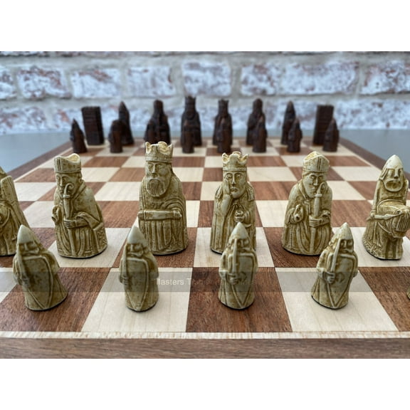 Mini Isle of Lewis Chess Set by Berkeley Chess with 2 inch King in Cream and Brown