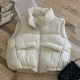 thumbnail image 6 of Women Vest Coat Stand Collar Sleeveless Zipper Placket Cotton Waistcoat with Pockets Drawstring Hem Loose Fit Solid Color Puffer Vest, 6 of 8