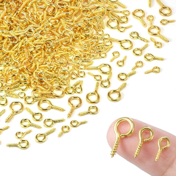 ZHZFKQ 600Pcs Small Eye Screws for Jewelry Making, 3 Sizes Tiny Eye Hook Pins in Crafts, Mini Eyelet Screw Pin Hooks for Ornaments, Keychains Diy Craft Projects, Gold
