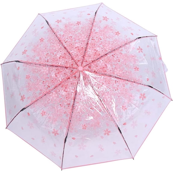 GASTROPOD Plastic Transparent Folding Light Purple Cherry Flower Blossom Umbrella,Travel Clear Floral Rain Umbrella Outdoor Fashionable Windproof for Adult Kids Girls Princess Women