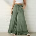 thumbnail image 3 of qucoqpe Trendy Linen Wide Leg Pants for Women Cozy Solid Drawstring Elastic High Waist Pockets Flowing Trousers, 3 of 5