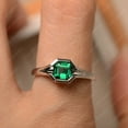 thumbnail image 5 of Emerald wedding ring, May birthstone, sterling silver, asscher cut, green stone vintage ring, 5 of 5