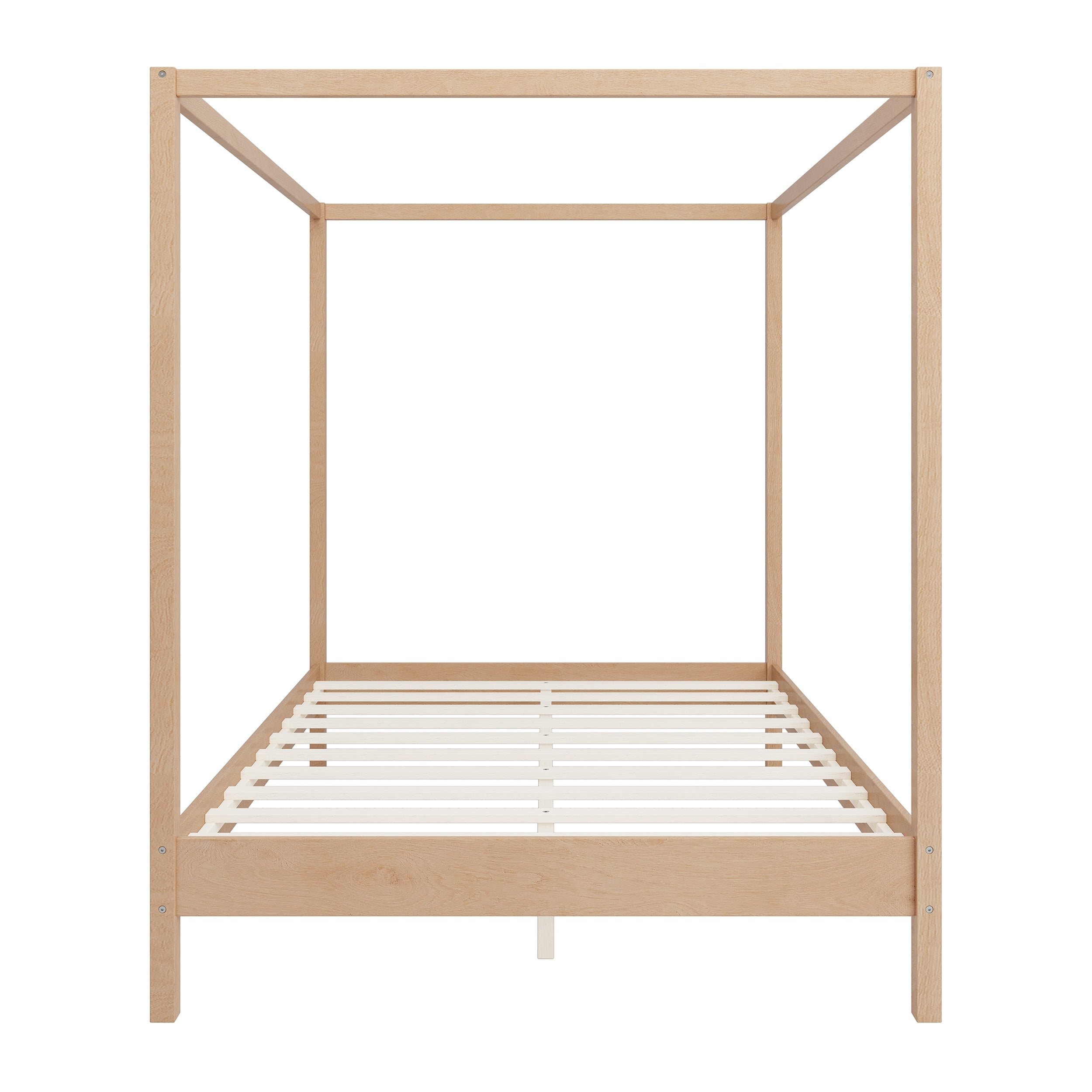 Euroco Queen Size Canopy Bed, Wood Platform Bed with Four Poster, Natural