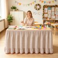 thumbnail image 2 of 75*180cm Solid Ruffled Desk Table Skirt Wrinkle Resistant Decorative Cover For Kitchen Indoor Event Table Decoration Khaki, 2 of 4