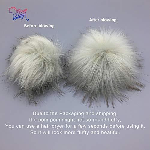 FurryValley Faux Fur Pompom 6pcs DIY Crafts Fluffy Balls for Hat Shoes Scarves with Snap Fastener Removable Knitting Hat Accessories 6 Inch Extra Large 3 Popular Mix Colors
