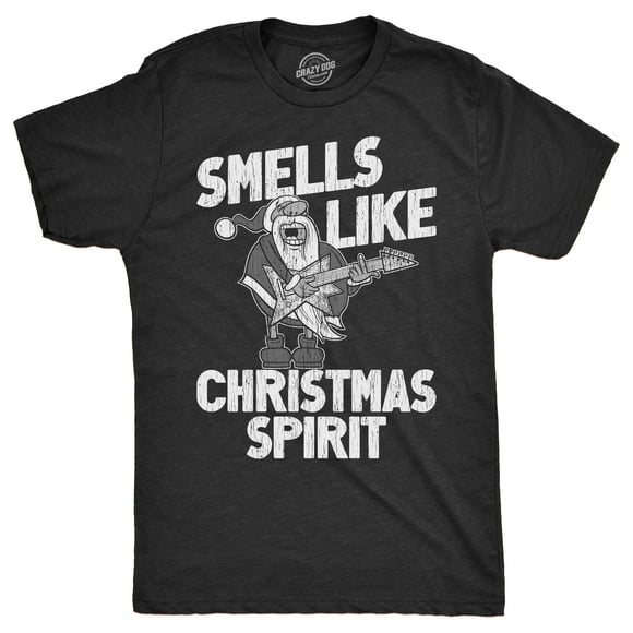 Mens Smells Like Christmas Spirit T Shirt Funny Xmas Music Parody Rock Song Tee for Guys (Heather Black - SMELLS) - XL