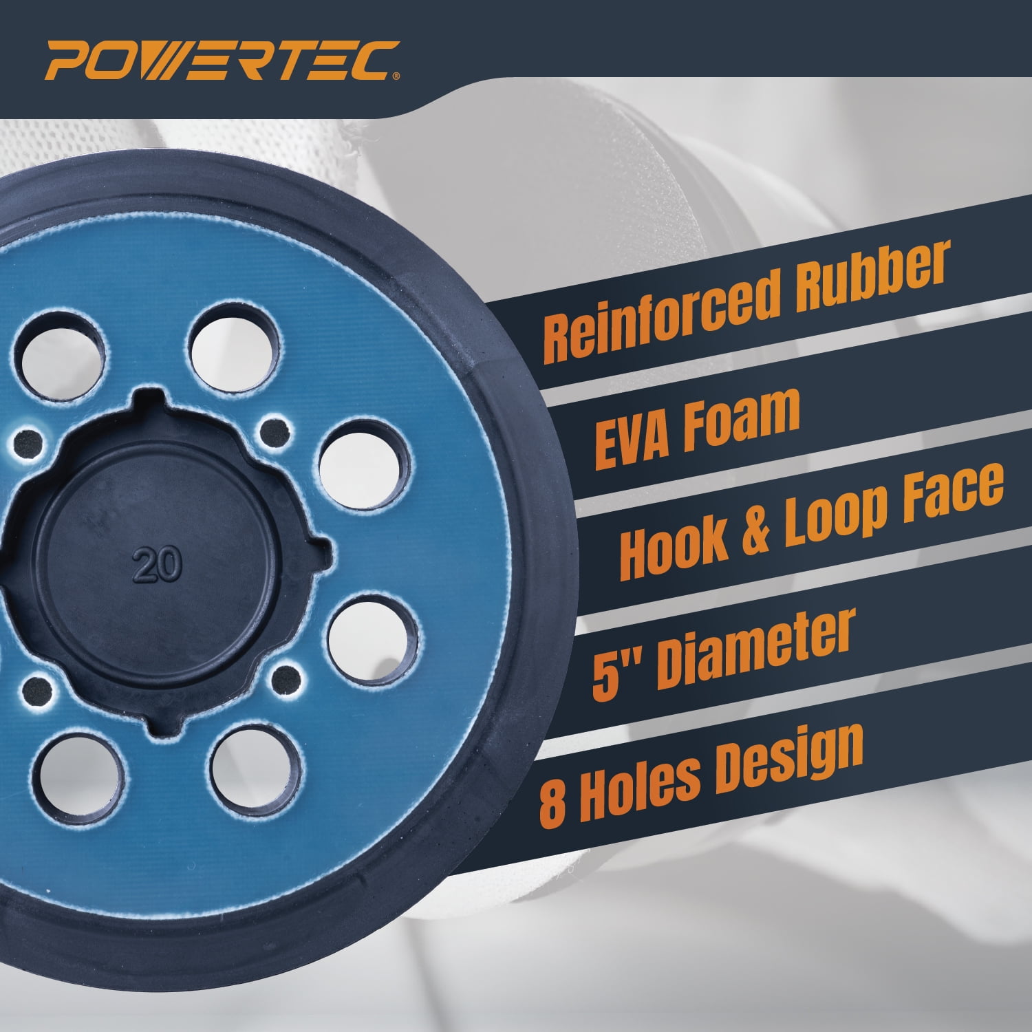 POWERTEC 2PK 5 inch 8 Holes Hook and Loop Sander Pad, 5 Inch Backing Plate Replacement for Dewalt DWE64233 & N329079, Compatible with DeWalt DWE6421 6421K DWE6423 6423K DCW210B (46904N)