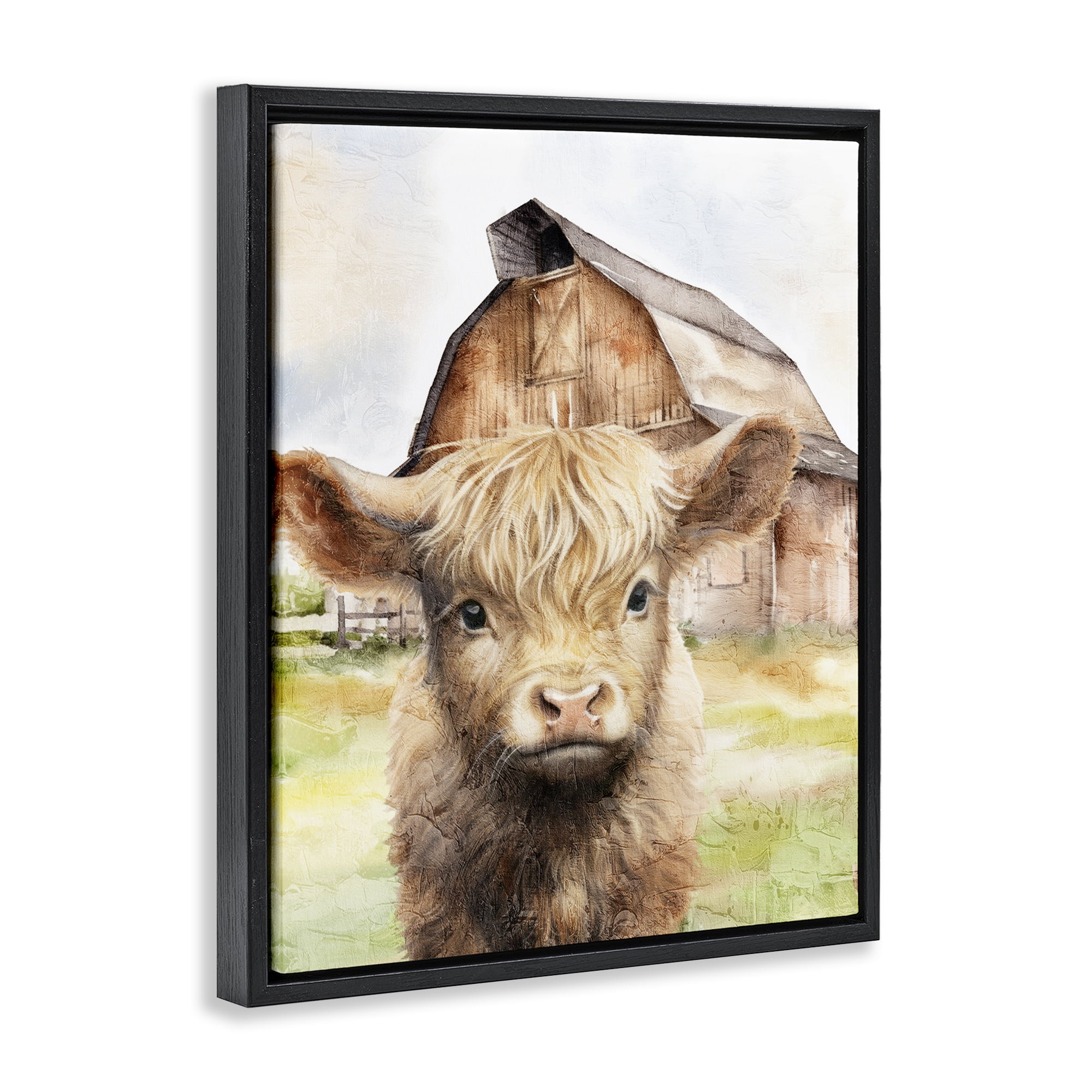 Stupell Industries Cattle Little at Farm Animals Painting Black Floater Framed Canvas Art Print Wall Art, 17 x 21