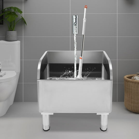 Stainless Steel Commercial Floor Mop Sink - 24" x 16" x 22", 12" Deep Basin Silver