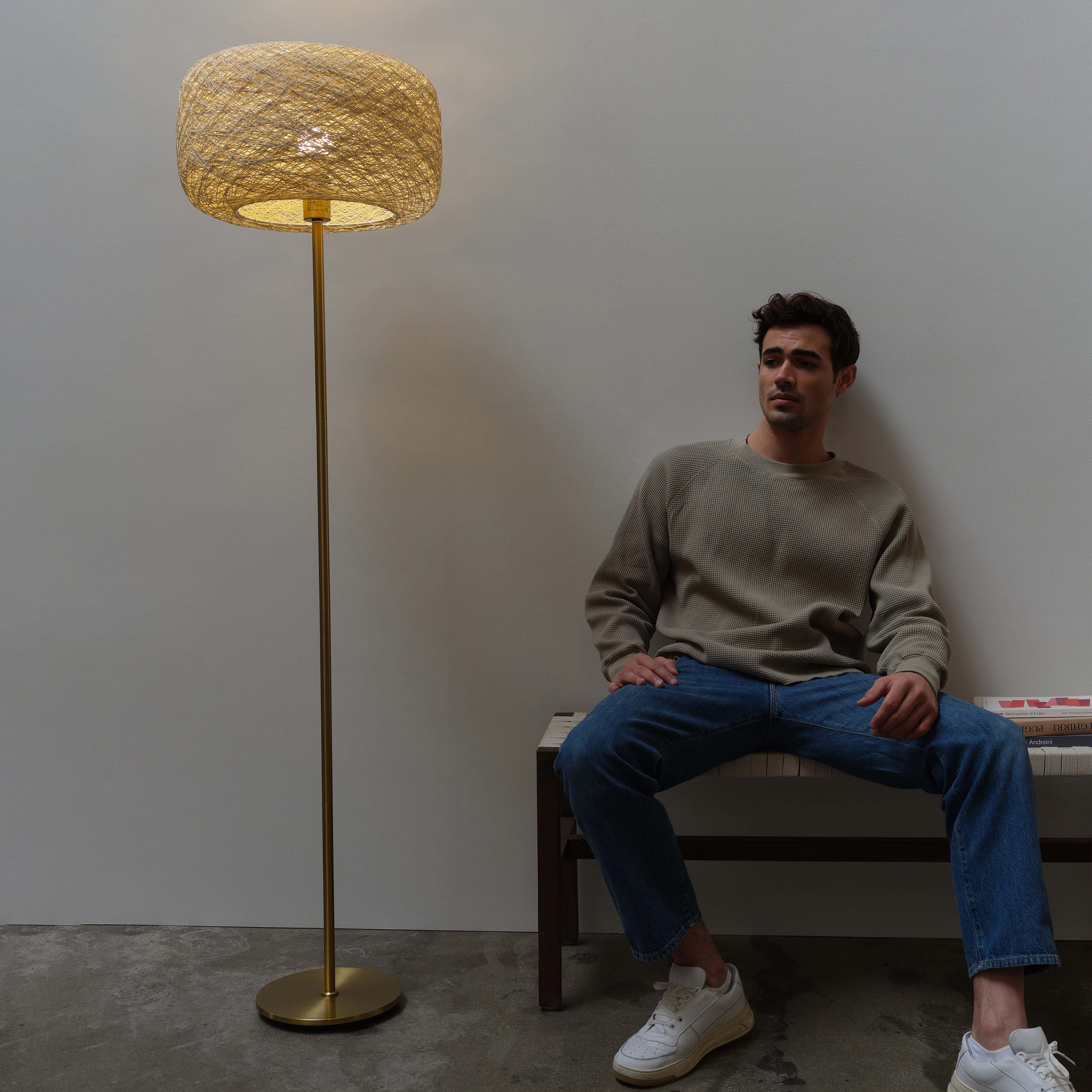 Brightech Rowan Elegant Floor Lamp – Modern Unique Thread Shade Matches Boho, and Mid-Century Décor – Free Standing LED Light for Living Rooms and Bedrooms – Tall Indoor Lamp Gets Compliments - Brass