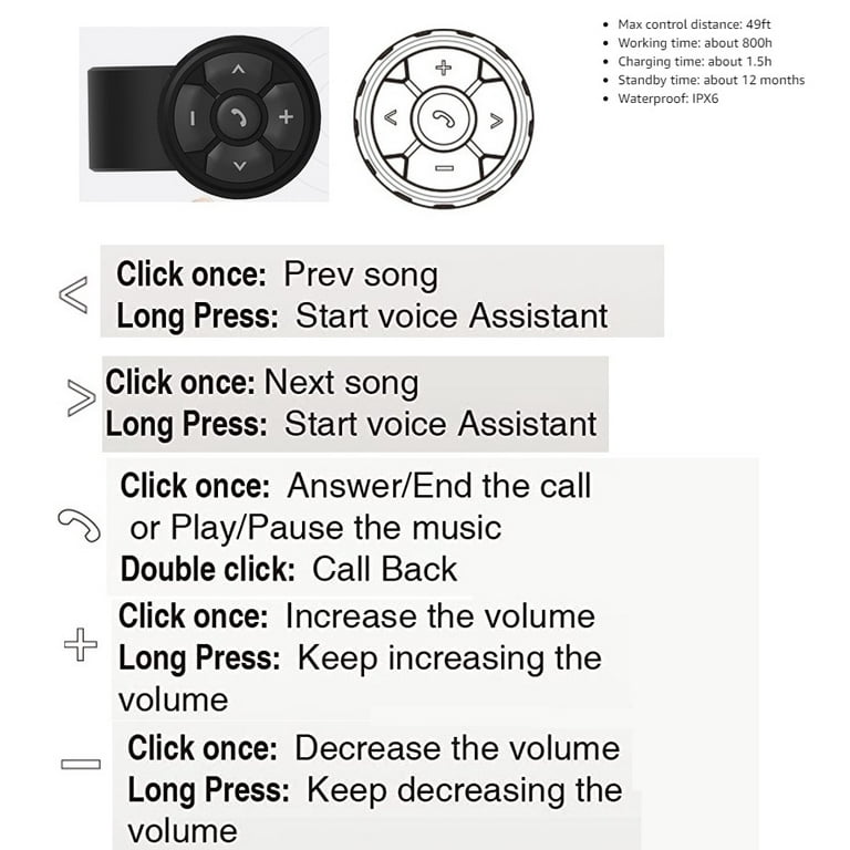 Wireless Bluetooth Media Button Remote Selfie Controller for Car