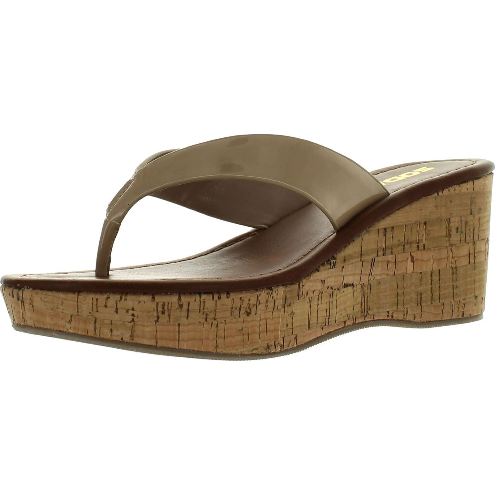 Soda Breeda Womens Cork Wedge Platform Thong Sandals, Dark Beige, 7.5
