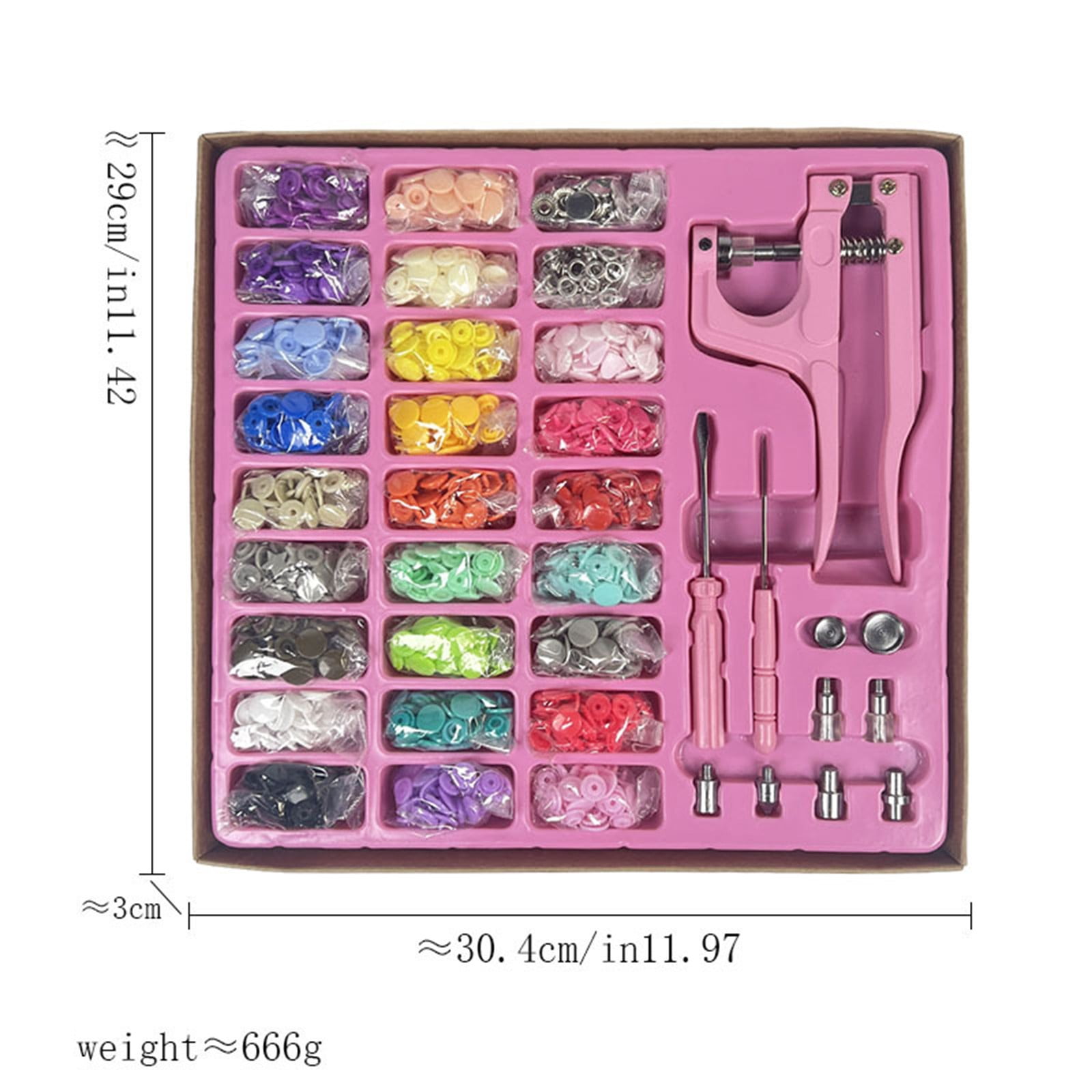 300-Piece Snap Button Kit With Pliers Plastic And Metal Snap Buttons With Snaps Pliers Set 300 Sets Plastic And Metal Snap Buttons For Sewing And Crafting - Pink