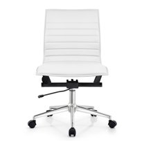 2xhome - Mid Back Height Modern Home Office Chair, Ribbed PU Leather Seat with Swivel Tilt Adjustable Ergonomic Computer Desk Chair, Conference Chair, White, Set of 1, 1 piece