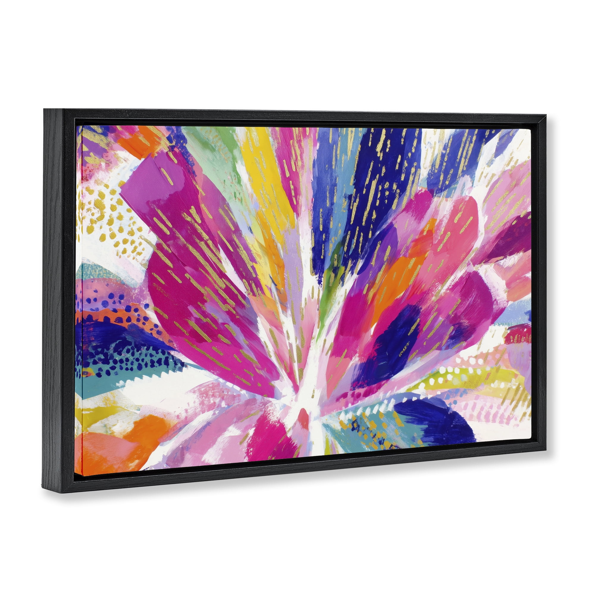Stupell Industries Flower Burst in Vibrant Tones Black Framed Floater Canvas Wall Art, design by Chromatic Storm Studio