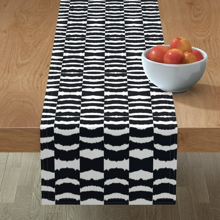 

Cotton Sateen Table Runner 90 - Icebox Cookie Ikat White Monochrome Abstract Midcentury Modern Birthday Party Print Custom Table Linens by Spoonflower